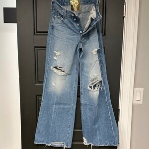MOTHER Medium Blue Distressed Wide Leg the ditcher roller sneak IYKYK